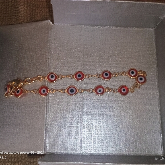 Women's Gold Red And Blue Tiger Eye Ankle Bracelet. New - Picture 4 of 13